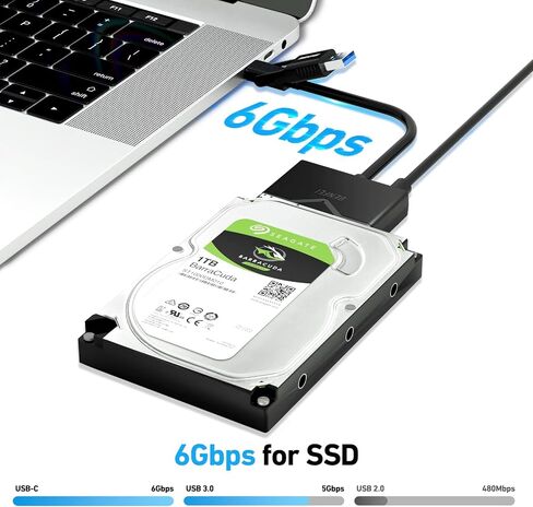 BENFEI SATA to USB Cable, 2in1 USB-C/USB 3.0 to SATA III Hard Driver Adapter Compatible for 2.5 inch HDD and SSD in Kuwait