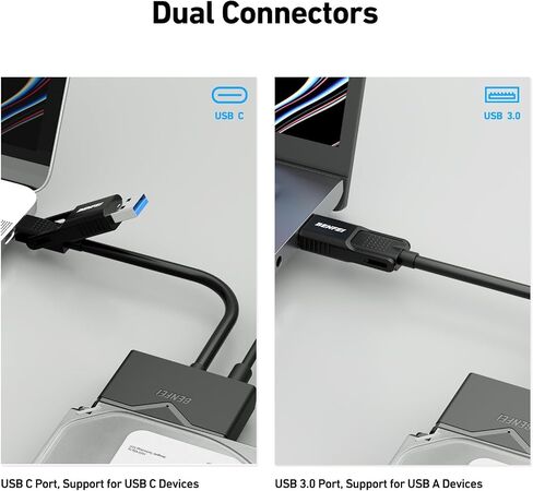 BENFEI SATA to USB Cable, 2in1 USB-C/USB 3.0 to SATA III Hard Driver Adapter Compatible for 2.5 inch HDD and SSD in Kuwait