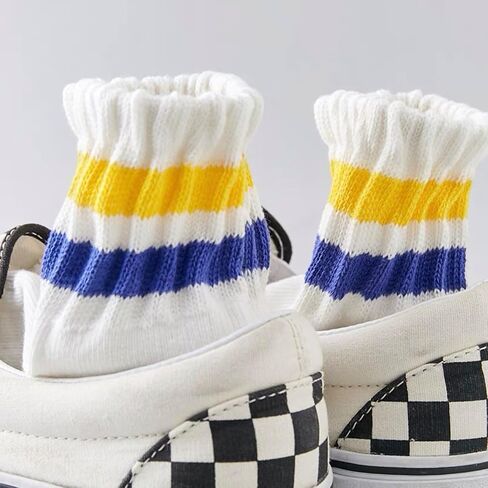 Women Striped Retro Novelty Crew Socks Sporty Thick Cotton Quarter Tube Socks in Saudi Arabia