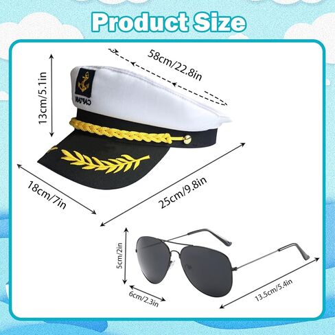 4 قطع من إكسسوارات قبعة كابتن اليخت، مجموعة إكسسوارات قبعة سفينة بحار ووشاح نظارات شمسية وقبعة بحار وقباطنة القوارب والحفلات للرجال والنساء in Kuwait