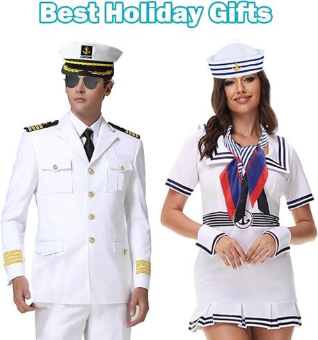 4 قطع من إكسسوارات قبعة كابتن اليخت، مجموعة إكسسوارات قبعة سفينة بحار ووشاح نظارات شمسية وقبعة بحار وقباطنة القوارب والحفلات للرجال والنساء in Kuwait