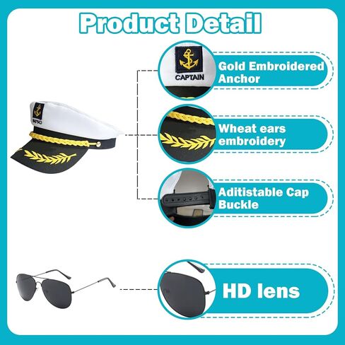 4 قطع من إكسسوارات قبعة كابتن اليخت، مجموعة إكسسوارات قبعة سفينة بحار ووشاح نظارات شمسية وقبعة بحار وقباطنة القوارب والحفلات للرجال والنساء in Kuwait