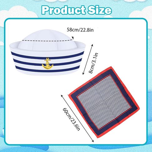 4 قطع من إكسسوارات قبعة كابتن اليخت، مجموعة إكسسوارات قبعة سفينة بحار ووشاح نظارات شمسية وقبعة بحار وقباطنة القوارب والحفلات للرجال والنساء in Kuwait