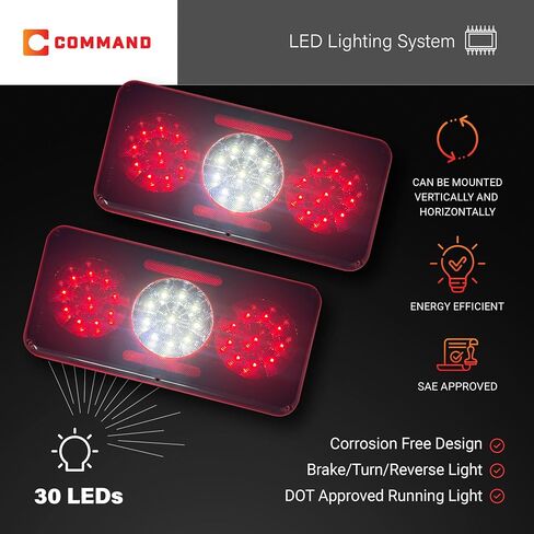 ضوء خلفي ثلاثي LED 12 فولت من شركة Command Electronics OEM - مثبت على السطح - عبوتان in Kuwait