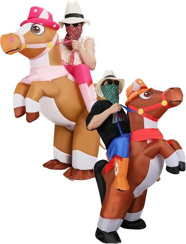 2 Pcs Inflatable Cowboy Costume Inflatable Horse Costume Horse Riding Blow up Costume for Women Men in Saudi Arabia