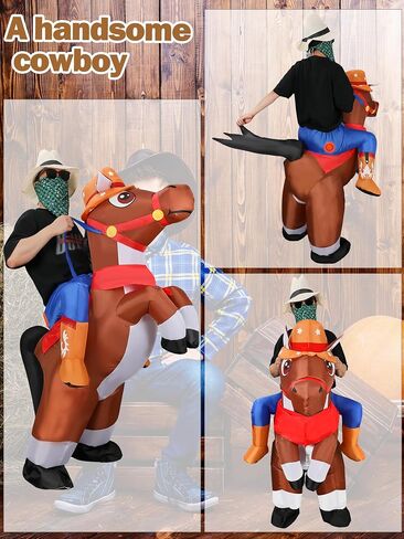 2 Pcs Inflatable Cowboy Costume Inflatable Horse Costume Horse Riding Blow up Costume for Women Men in Saudi Arabia