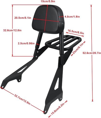 Worldmotop Backrest Sissy Bar استبدال رف الأمتعة الخلفي لـ Yamaha Bolt XV950 XVS950 2014-2020 XV 950 XVS950 Bolt R-Spec 2014-2022 مقعد الركاب مسند الظهر القابل للفصل (مع رف الأمتعة) in Kuwait
