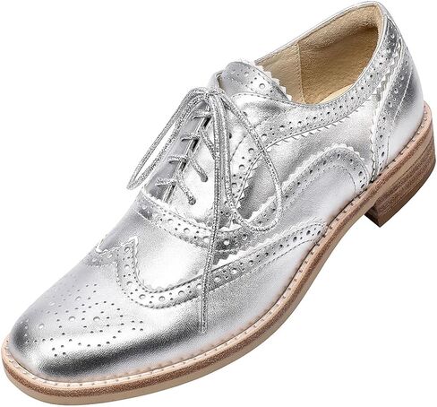 Leather Full Brogue Wingtip Oxfords for Women, Retro Perforated Detailing and Serrated Accents Lace Up Dress Shoes in Saudi Arabia