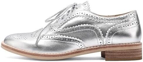Leather Full Brogue Wingtip Oxfords for Women, Retro Perforated Detailing and Serrated Accents Lace Up Dress Shoes in Saudi Arabia