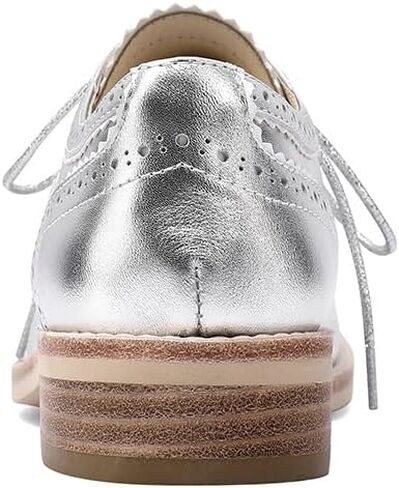 Leather Full Brogue Wingtip Oxfords for Women, Retro Perforated Detailing and Serrated Accents Lace Up Dress Shoes in Saudi Arabia