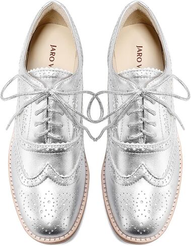 Leather Full Brogue Wingtip Oxfords for Women, Retro Perforated Detailing and Serrated Accents Lace Up Dress Shoes in Saudi Arabia