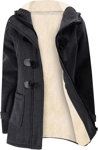 Womens Fleece Sherpa Lined Jacket Winter Warm Thicken Coats Hooded Horn Button Jacket Sweatshirt With Pockets in Saudi Arabia