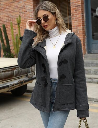 Womens Fleece Sherpa Lined Jacket Winter Warm Thicken Coats Hooded Horn Button Jacket Sweatshirt With Pockets in Saudi Arabia