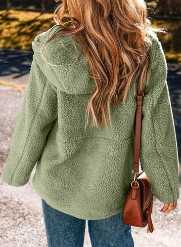 EVALESS Womens Fleece Jackets Solid Zip Up Coats Long Sleeve Fuzzy Hooded Jacket Outerwear With Pockets in Saudi Arabia