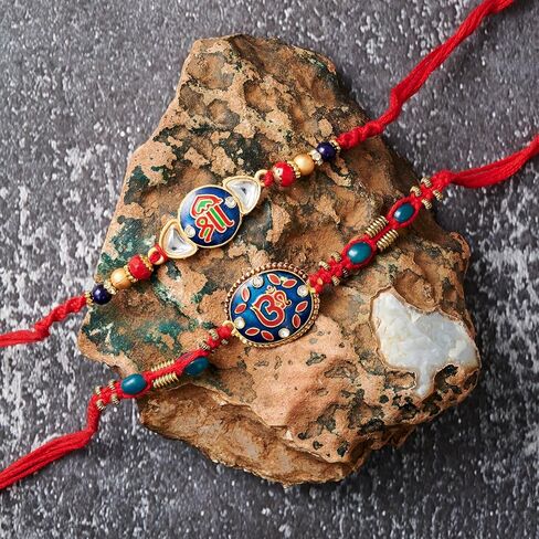 راخي للأخ - مجموعة من قطعتين مع بطاقة تهنئة، راخي غانيشا الهندي التقليدي لمصمم راكشا باندان راخي خيط لبهايا هولي ديزاين082024 in Kuwait