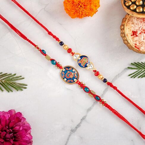 راخي للأخ - مجموعة من قطعتين مع بطاقة تهنئة، راخي غانيشا الهندي التقليدي لمصمم راكشا باندان راخي خيط لبهايا هولي ديزاين082024 in Kuwait