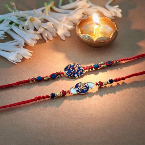 راخي للأخ - مجموعة من قطعتين مع بطاقة تهنئة، راخي غانيشا الهندي التقليدي لمصمم راكشا باندان راخي خيط لبهايا هولي ديزاين082024 in Kuwait