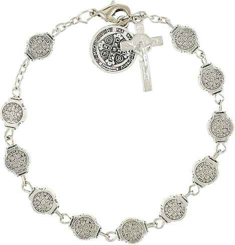 St. Benedict Medal Rosary Bracelet, Silvertone Jewelry Gift for Women, 7.75 Inches in Saudi Arabia