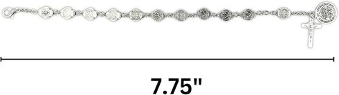 St. Benedict Medal Rosary Bracelet, Silvertone Jewelry Gift for Women, 7.75 Inches in Saudi Arabia