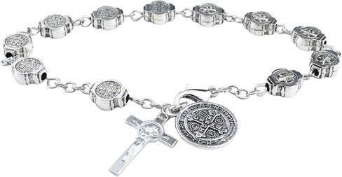 St. Benedict Medal Rosary Bracelet, Silvertone Jewelry Gift for Women, 7.75 Inches in Saudi Arabia