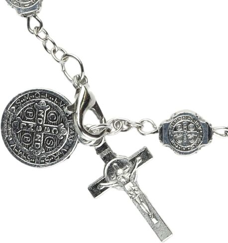 St. Benedict Medal Rosary Bracelet, Silvertone Jewelry Gift for Women, 7.75 Inches in Saudi Arabia