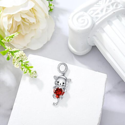 LONAGO Cat Charm with Birthstone Silver Cat Birthstone Bead Charm Gift for Women in Kuwait