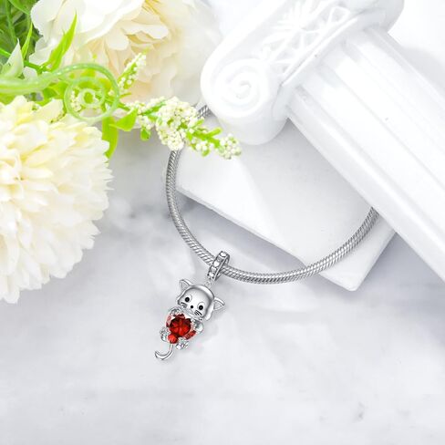 LONAGO Cat Charm with Birthstone Silver Cat Birthstone Bead Charm Gift for Women in Kuwait