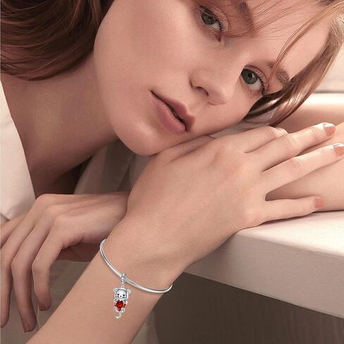 LONAGO Cat Charm with Birthstone Silver Cat Birthstone Bead Charm Gift for Women in Kuwait