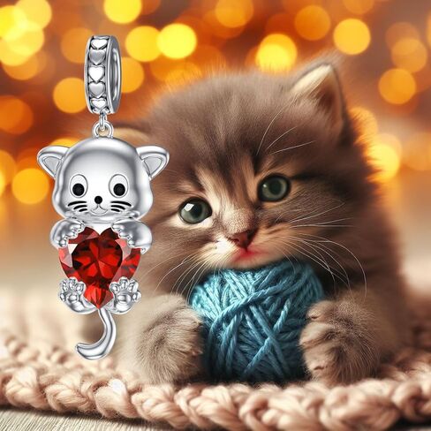 LONAGO Cat Charm with Birthstone Silver Cat Birthstone Bead Charm Gift for Women in Kuwait