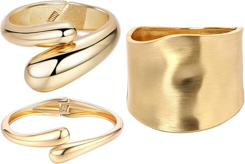 الذهب والفضة مكتنزة الكفة الإسورة أساور للنساء واسعة العصرية الذهب الإسورة غير النظامية المعصم قابل للتعديل المفتوحة الكفة التفاف سوار in Kuwait