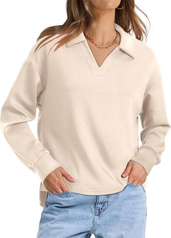 WIHOLL Womens Long Sleeve Tops Collared V Neck Polo Shirts Lightweight Sweatshirt 2024 Fall Fashion Clothes in Kuwait