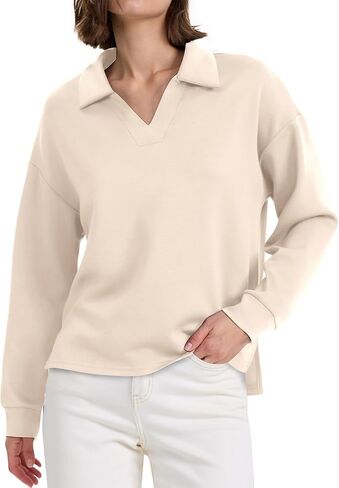 WIHOLL Womens Long Sleeve Tops Collared V Neck Polo Shirts Lightweight Sweatshirt 2024 Fall Fashion Clothes in Kuwait