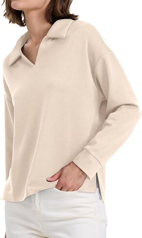 WIHOLL Womens Long Sleeve Tops Collared V Neck Polo Shirts Lightweight Sweatshirt 2024 Fall Fashion Clothes in Kuwait