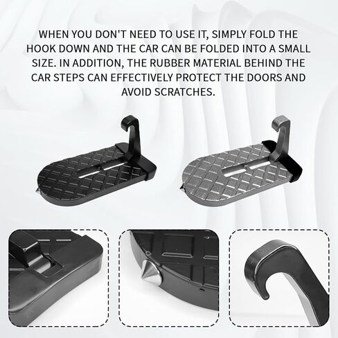 خطاف خطوة السيارة للسقف، خطوة باب السيارة للوصول إلى سقف السيارة، خطوة باب السيارة 2 في 1 قابلة للطي ومطرقة إنقاذ الحياة لكسر الزجاج، خطوة رف سقف السيارة لمعظم السيارات وسيارات الدفع الرباعي والشاحنات (فضي) in Kuwait