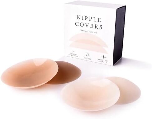 Silicone Nipple Covers 2 Pairrs of Light Skin Coloured Invisible and Reusable Adhesive Nipple Covers, Medium in Saudi Arabia