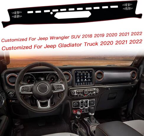 غطاء حصيرة لوحة القيادة وحدة التحكم المركزية الداخلية المخصصة متوافقة مع Jeep Wrangler SUV 2018 2019 2020 2021 2022 Jeep Gladiator Truck 2020 2021 2022 ملحقات أغطية لوحة القيادة (زخرفة سوداء) in Saudi Arabia
