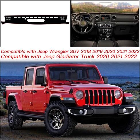 غطاء حصيرة لوحة القيادة وحدة التحكم المركزية الداخلية المخصصة متوافقة مع Jeep Wrangler SUV 2018 2019 2020 2021 2022 Jeep Gladiator Truck 2020 2021 2022 ملحقات أغطية لوحة القيادة (زخرفة سوداء) in Saudi Arabia