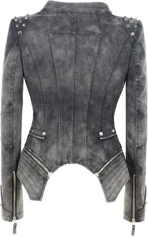 Women's Classic Denim Jacket Personality Studded Punk Motorcycle Dovetail Jacket in Saudi Arabia