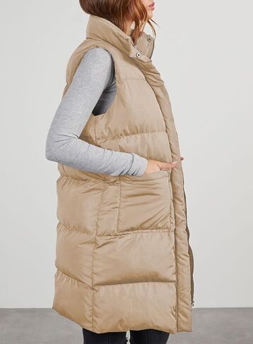 EVALESS Long Puffer Vest Women 2024 Zipper Sleeveless Quilted Vests with Pockets in Saudi Arabia