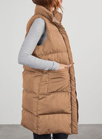 EVALESS Long Puffer Vest Women 2024 Zipper Sleeveless Quilted Vests with Pockets in Saudi Arabia