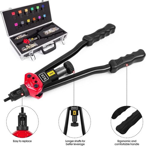 أداة صامولة برشام مقاس 16 بوصة، مجموعة أدوات ضبط صواميل برشام احترافية تتضمن 12 مغزلًا متريًا وSAE، و115 قطعة من صواميل البرشام المتنوعة، وتصميم سهل، وحقيبة حمل من الألومنيوم in Kuwait