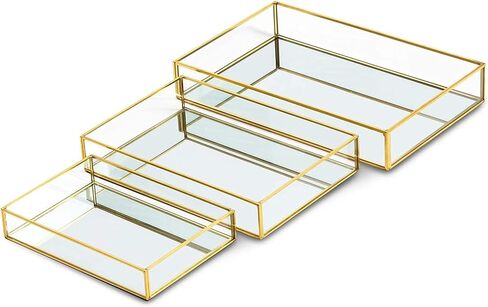 Juvale Set of 3 Gold Mirror Vanity Tray for Perfume, Makeup Display, Decorative Rectangle Glass Jewelry Organizer for Bathroom, Dresser (3 Sizes) in Saudi Arabia