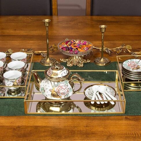 Juvale Set of 3 Gold Mirror Vanity Tray for Perfume, Makeup Display, Decorative Rectangle Glass Jewelry Organizer for Bathroom, Dresser (3 Sizes) in Saudi Arabia