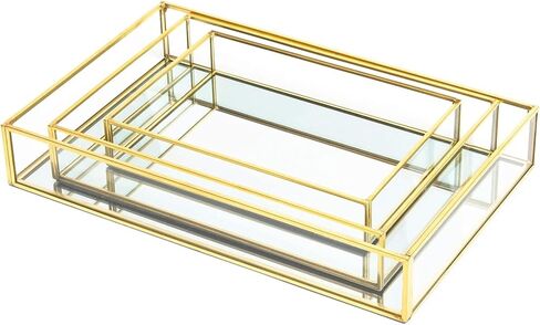 Juvale Set of 3 Gold Mirror Vanity Tray for Perfume, Makeup Display, Decorative Rectangle Glass Jewelry Organizer for Bathroom, Dresser (3 Sizes) in Saudi Arabia