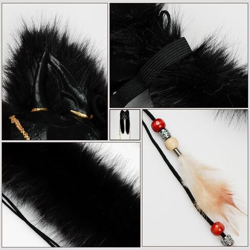 L'VOW Adult Wolf Mask Faux Fur Headdress Viking Fox Mask Werewolf Costume for Halloween Carnival in Saudi Arabia