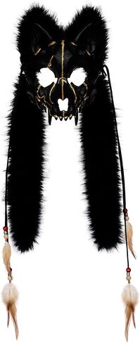 L'VOW Adult Wolf Mask Faux Fur Headdress Viking Fox Mask Werewolf Costume for Halloween Carnival in Saudi Arabia