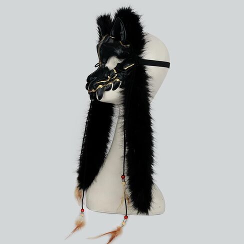 L'VOW Adult Wolf Mask Faux Fur Headdress Viking Fox Mask Werewolf Costume for Halloween Carnival in Saudi Arabia