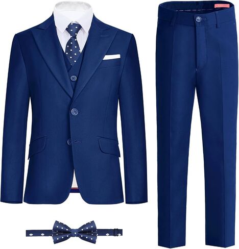 Plavict Boys' Suits Slim Fit 5 Pcs, Adjustable Waist, Boys Formal Suit Kids Blue Suit set size 3 in Saudi Arabia
