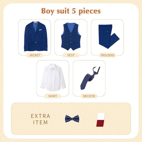 Plavict Boys' Suits Slim Fit 5 Pcs, Adjustable Waist, Boys Formal Suit Kids Blue Suit set size 3 in Saudi Arabia