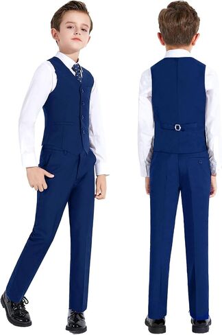 Plavict Boys' Suits Slim Fit 5 Pcs, Adjustable Waist, Boys Formal Suit Kids Blue Suit set size 3 in Saudi Arabia